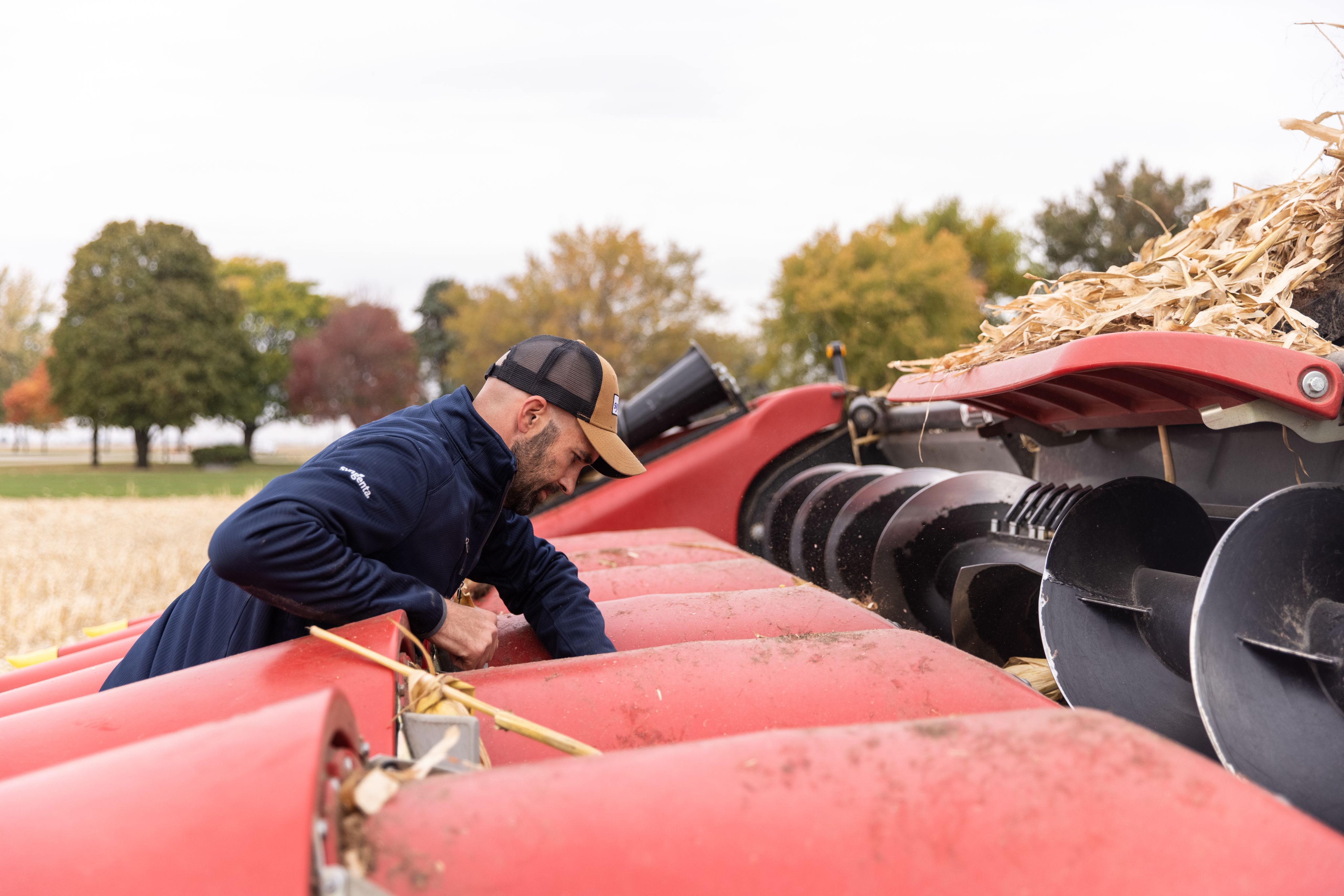 Bill McDonnell inspecting his machinery at his Illinois farm