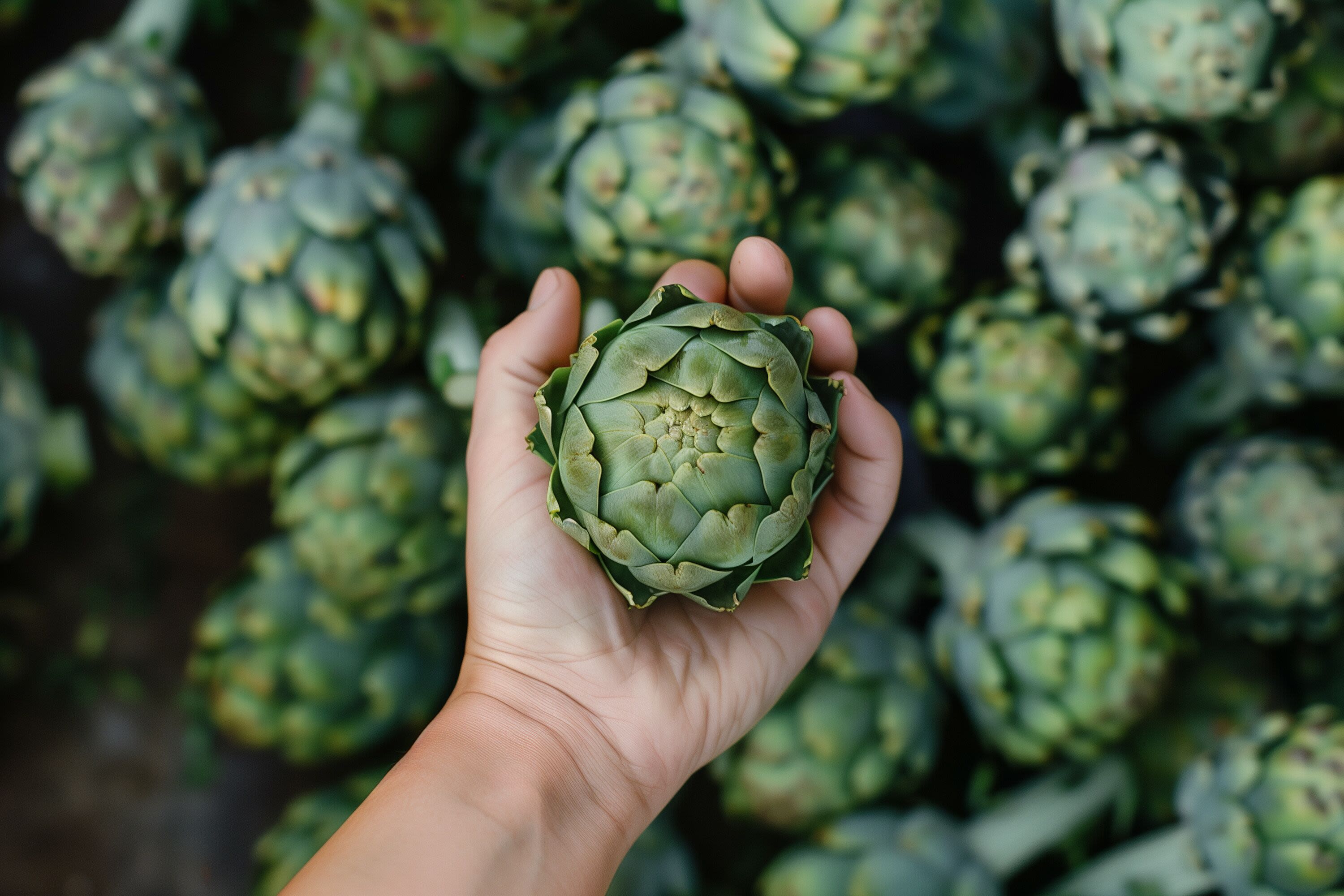 organic artichoke in hand
