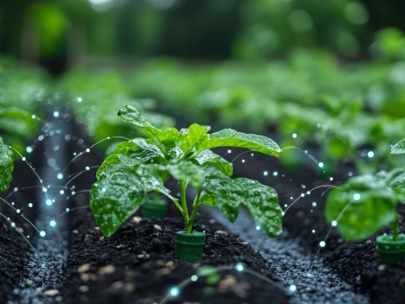 Innovative smart irrigation system enhancing crop growth in a lush agricultural field