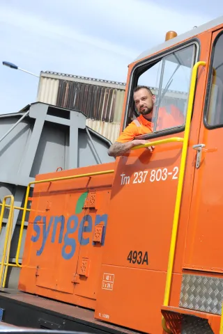 Man looking out of truck