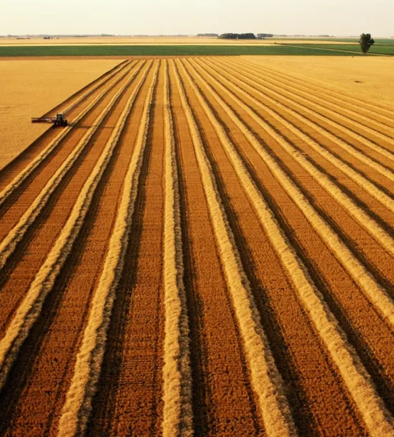 Tractor swathing ripe wheat
