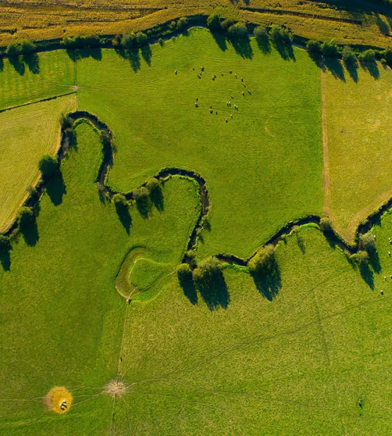 Aerial view of cultivated landscape in south France
