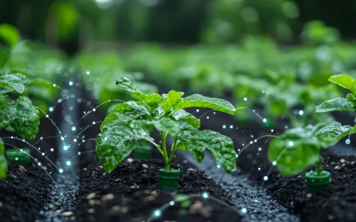 Innovative smart irrigation system enhancing crop growth in a lush agricultural field