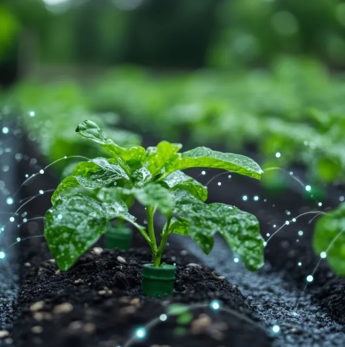 Innovative smart irrigation system enhancing crop growth in a lush agricultural field