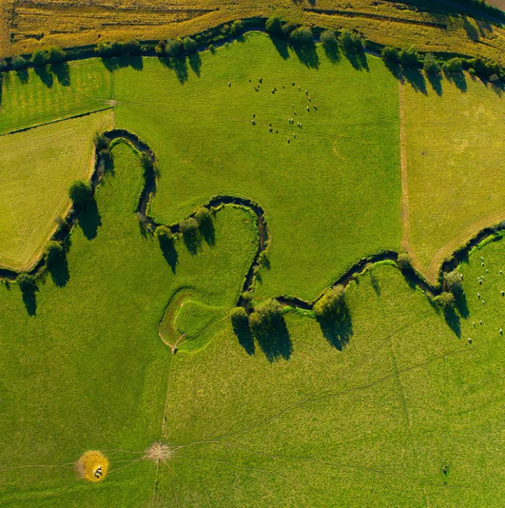 Aerial view of cultivated landscape in south France